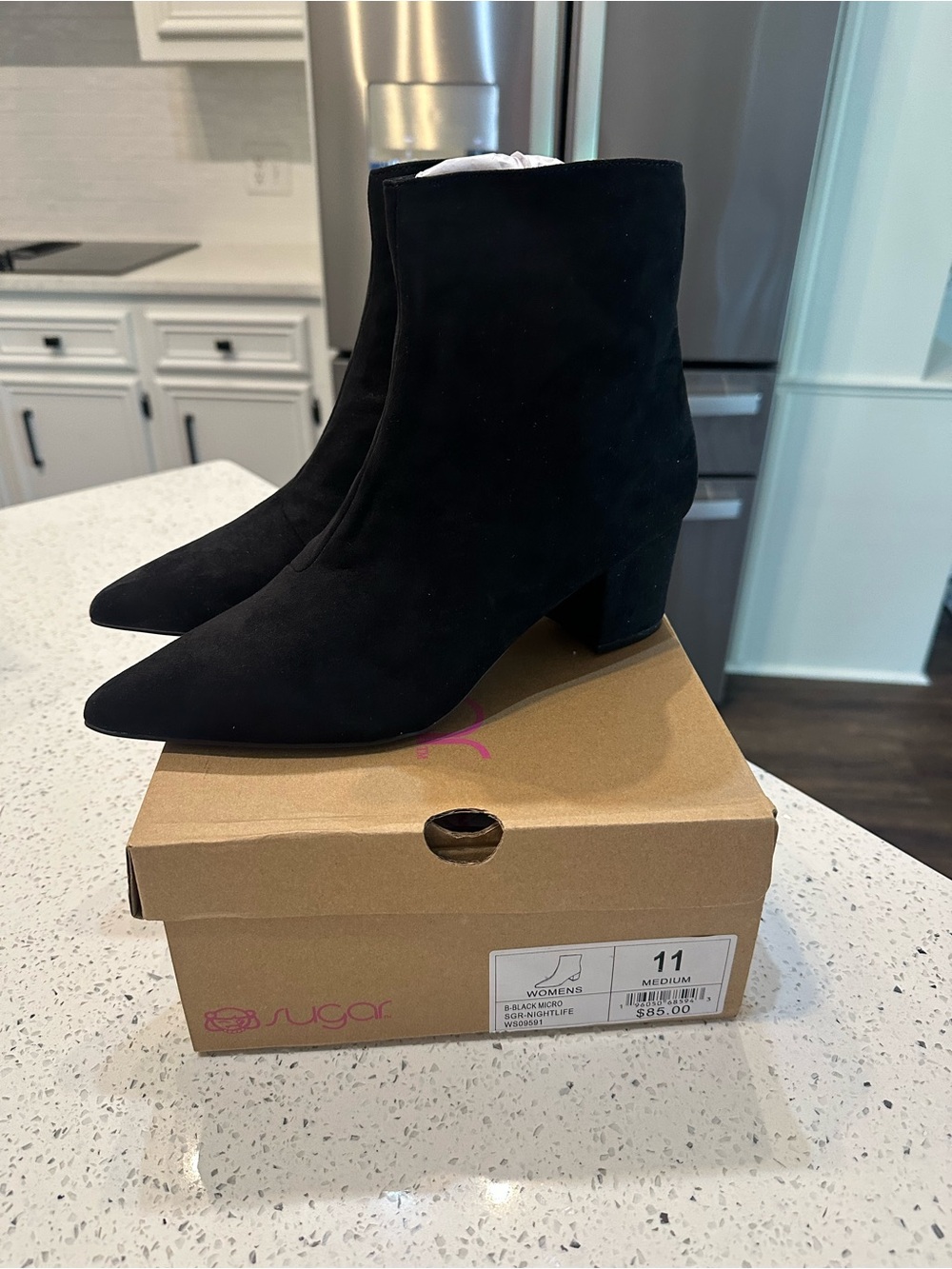 Sugar Black Suede Pointed Ankle Booties